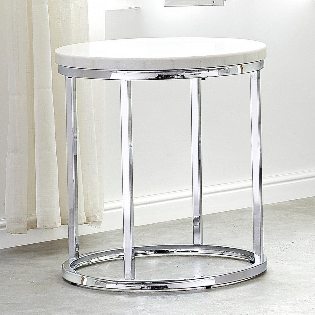 Echo White Marble Top Round End