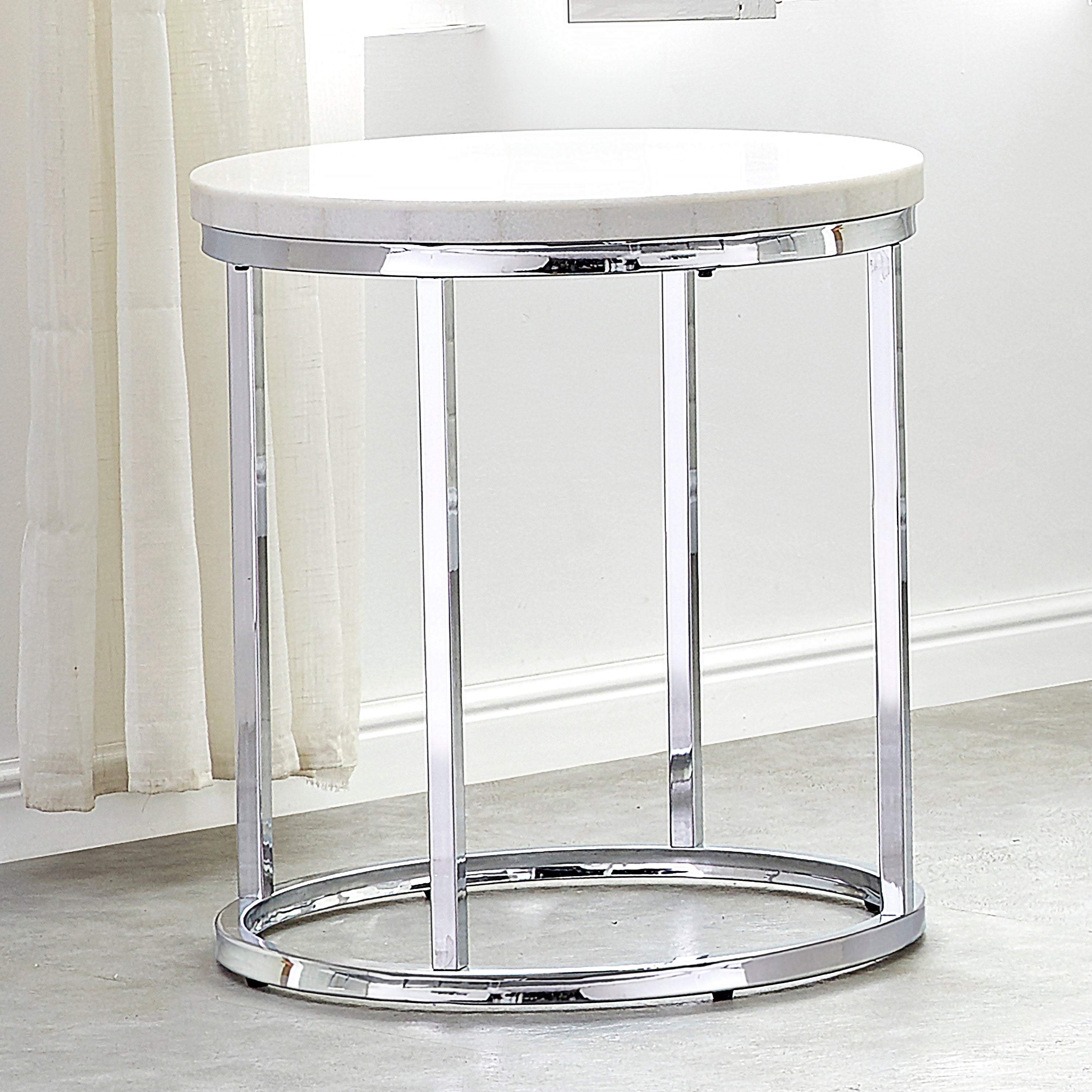 Echo White Marble Top Round End
