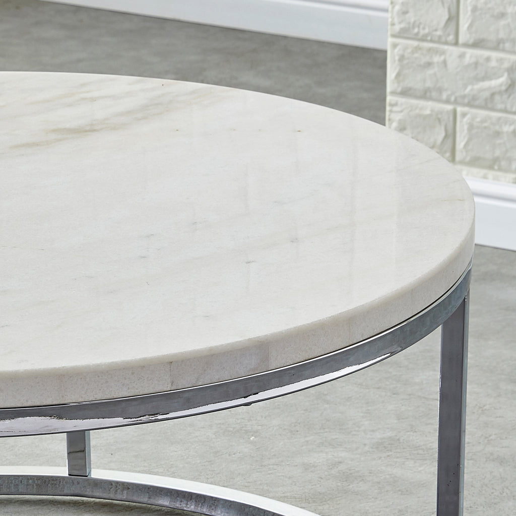 Echo White Marble Top Round End