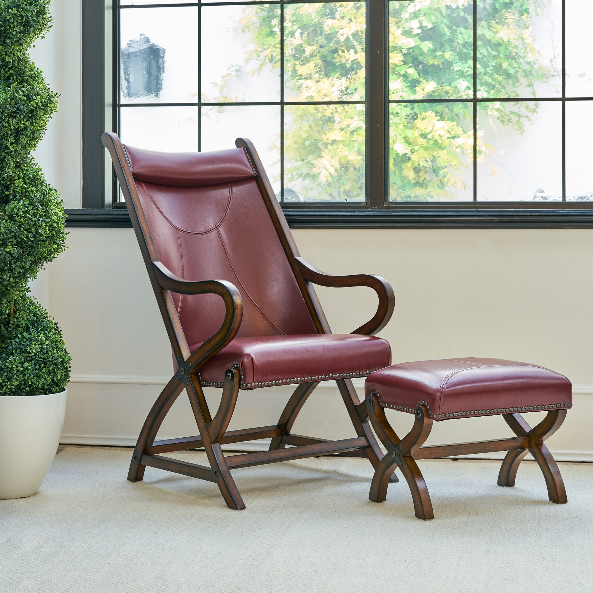 (L761)-Hunter-Chair-and-Ottoman---Cherry