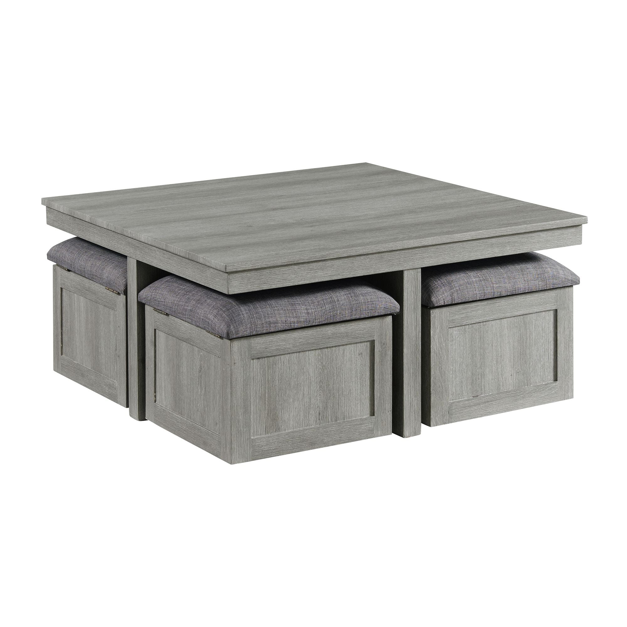 Uster-Coffee-Table-W/Four-storage-Stools-Grey