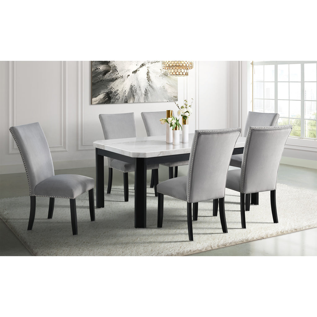Francesca-Rectangular-Dining-Grey-Velvet-Side-Chair-W/-Nailhead-Trim-(2-Per-Pack)