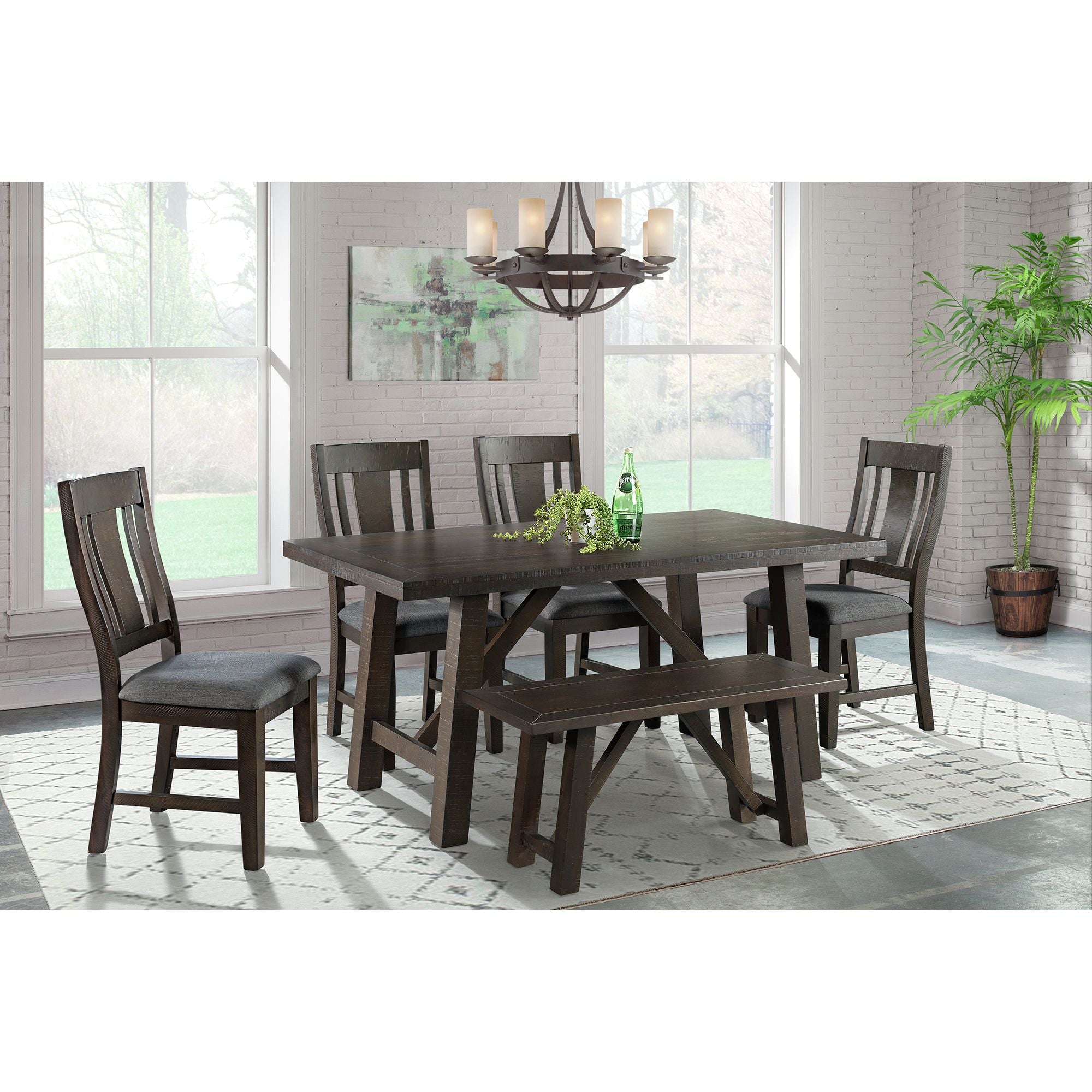 Cash-6PC-Dining-Set-Table,-Four-Chairs-&-Bench