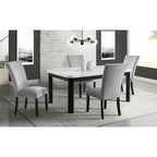 Francesca-White-Marble-Rectangular-5PC-Dining-Set-Table-&-Four-Grey-Velvet-Chairs