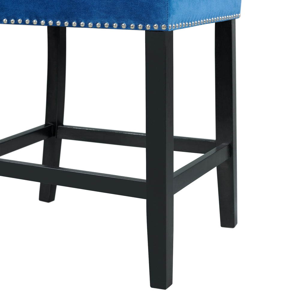 Francesca-White-Marble-Square-5PC-Counter-Height-Dining-Set-Table-&-Four-Blue-Velvet-Chairs