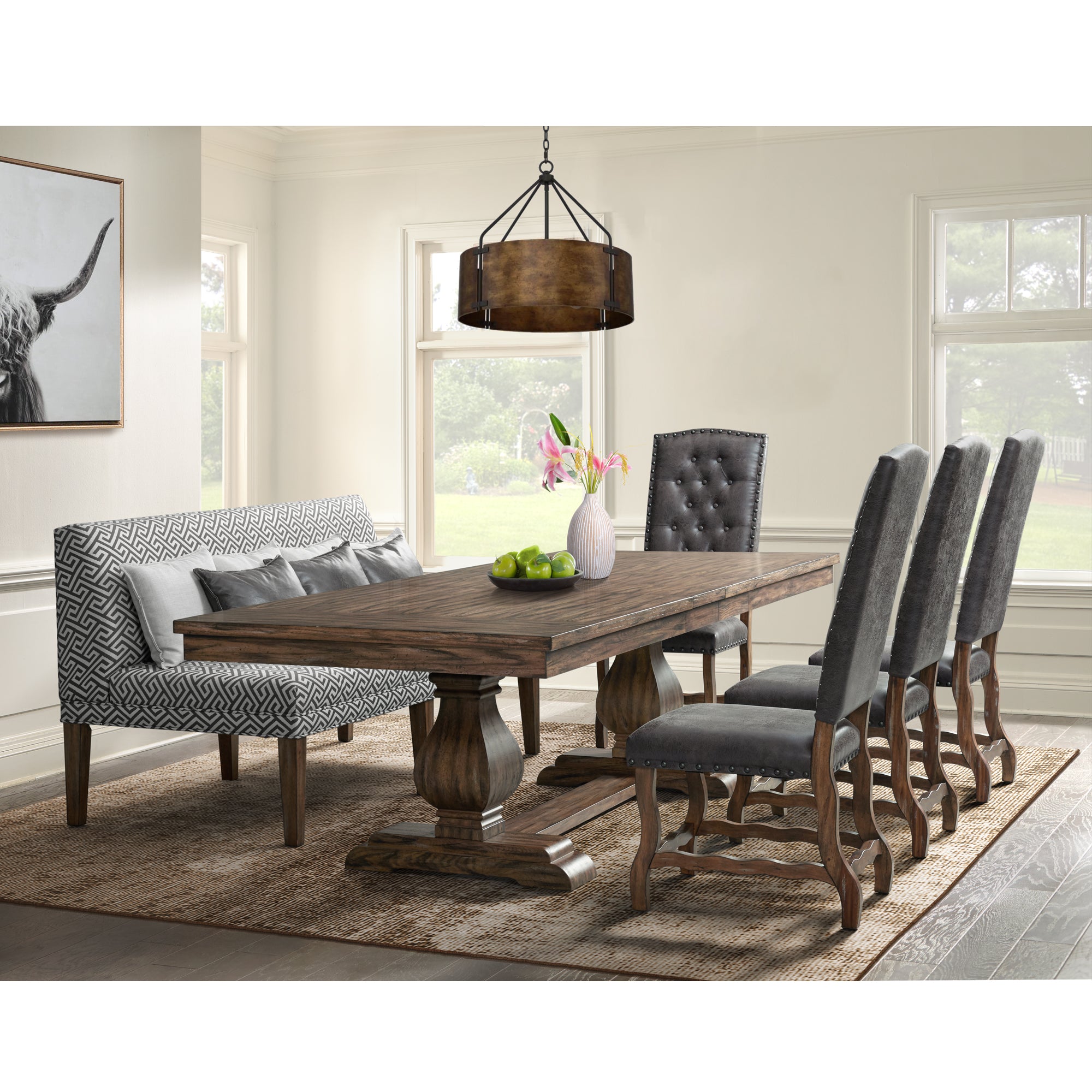 Gramercy-6PC-Dining-Set-Table,-Four-Tufted-Tall-Back-Chairs-and-Settee