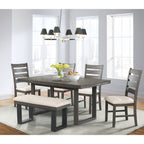 Sawyer-6pc-Dining-Set-Table,-4-Chairs,-&-Bench