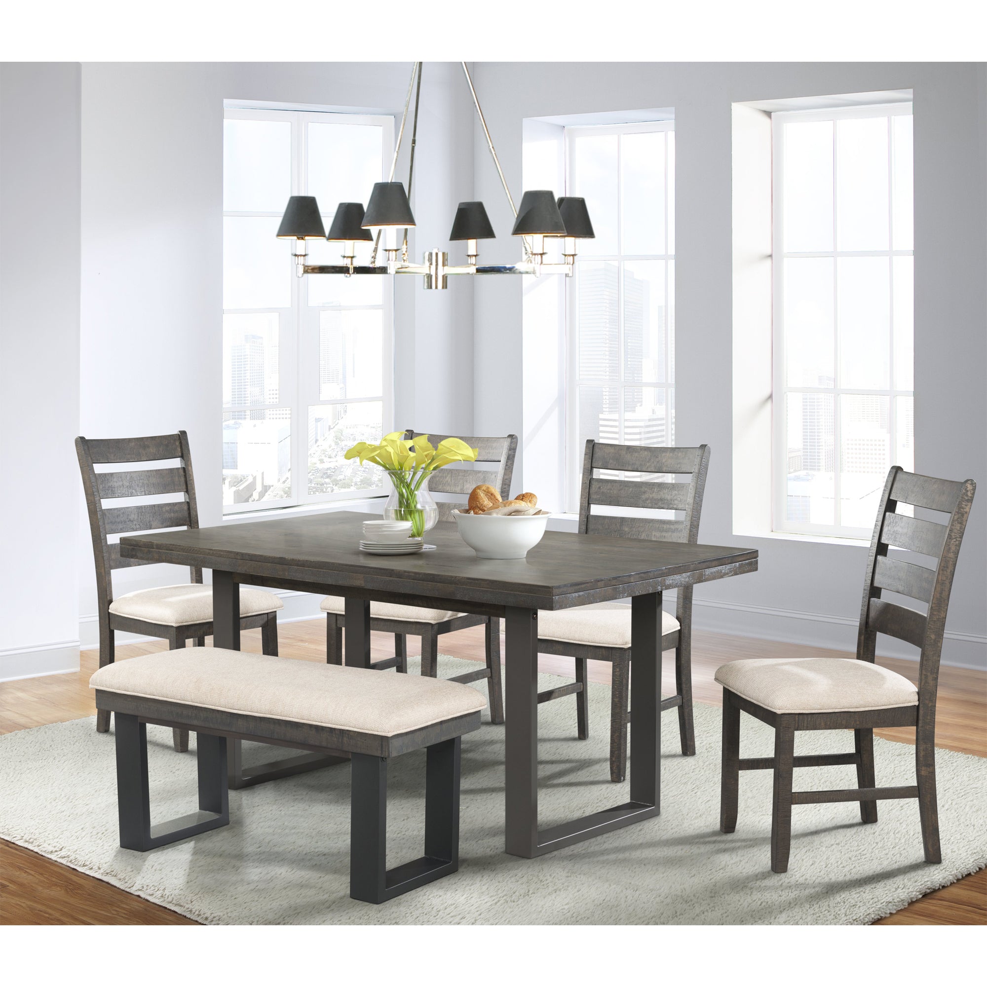 Sawyer-6pc-Dining-Set-Table,-4-Chairs,-&-Bench