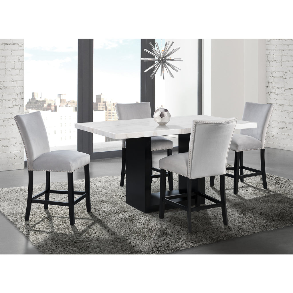 Valentino-White-5PC-Counter-Height-Dining-Set---Table-&-Four-Grey-Chairs