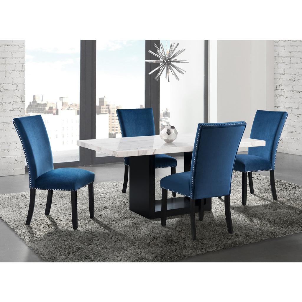 Valentino-White-5PC-Dining-Set-Table-&-Four-Blue-Chairs