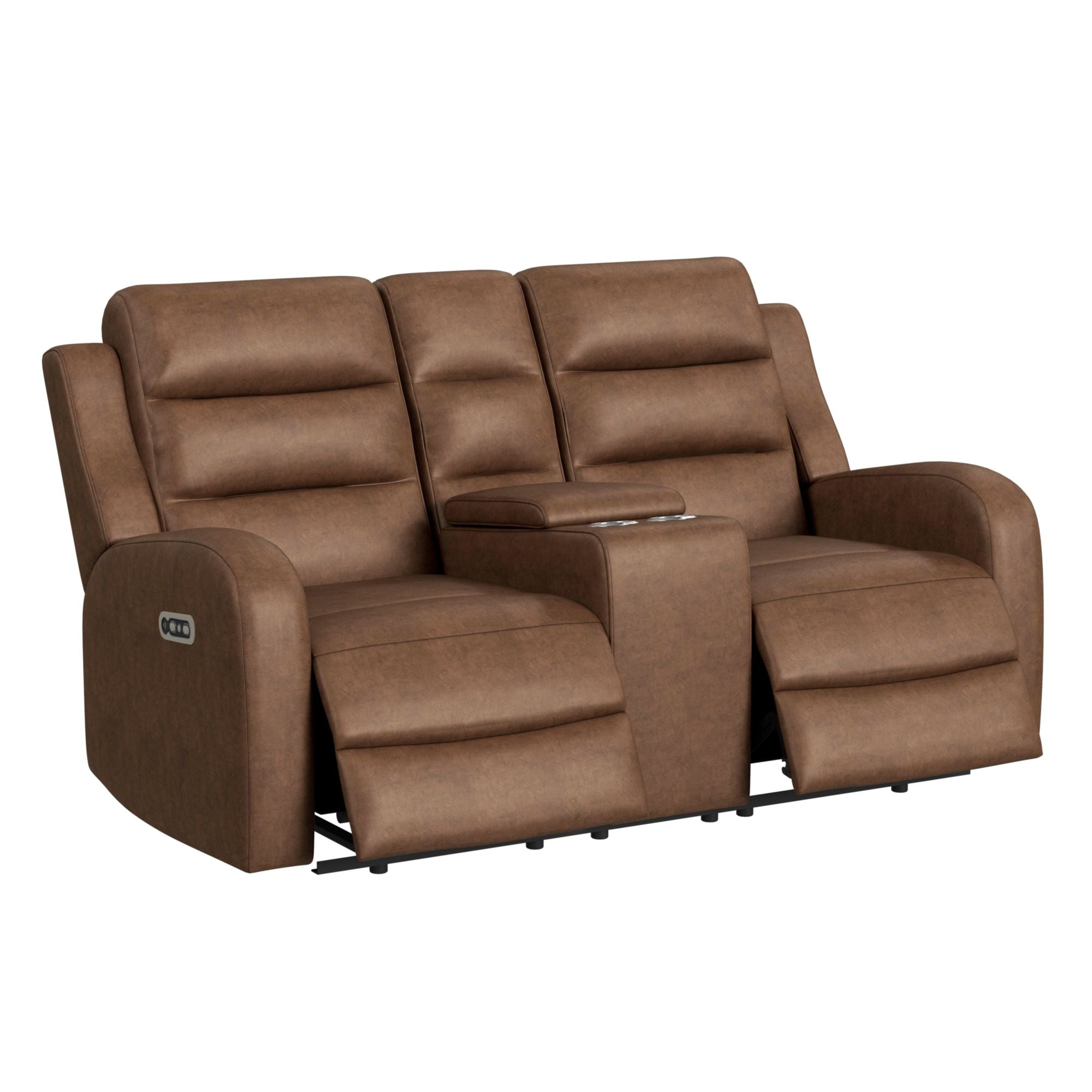 Avanti-Power-Motion-Loveseat-with-Power-Motion-Head-Recliner-&-Console-in-Whiskers-PU-Brown