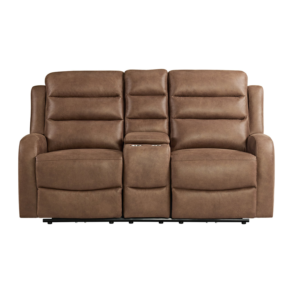 Avanti-Power-Motion-Loveseat-with-Power-Motion-Head-Recliner-&-Console-in-Whiskers-PU-Brown