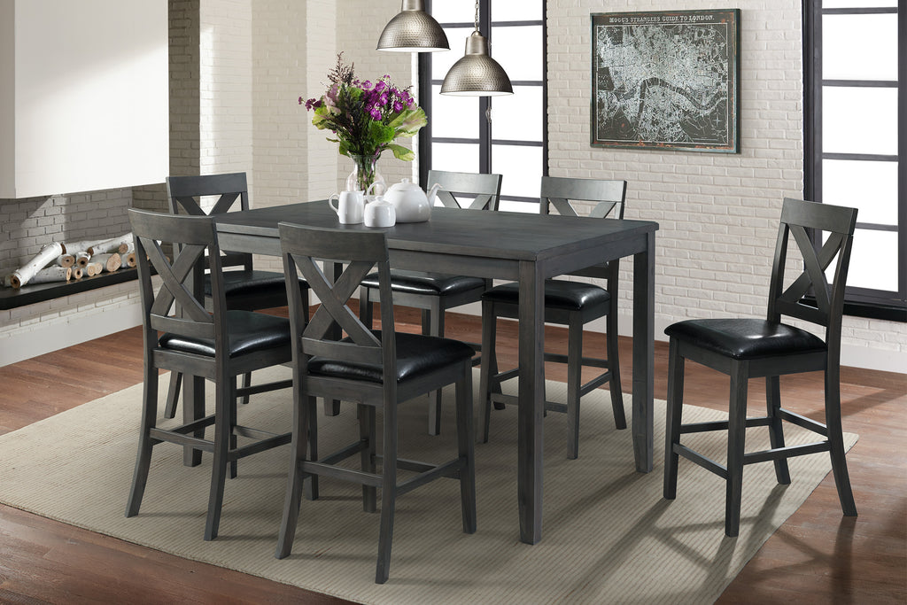 Alex-Grey-60""-7-PC-Counter-Set-(Grey-Table-with-Black-PU-Seat)