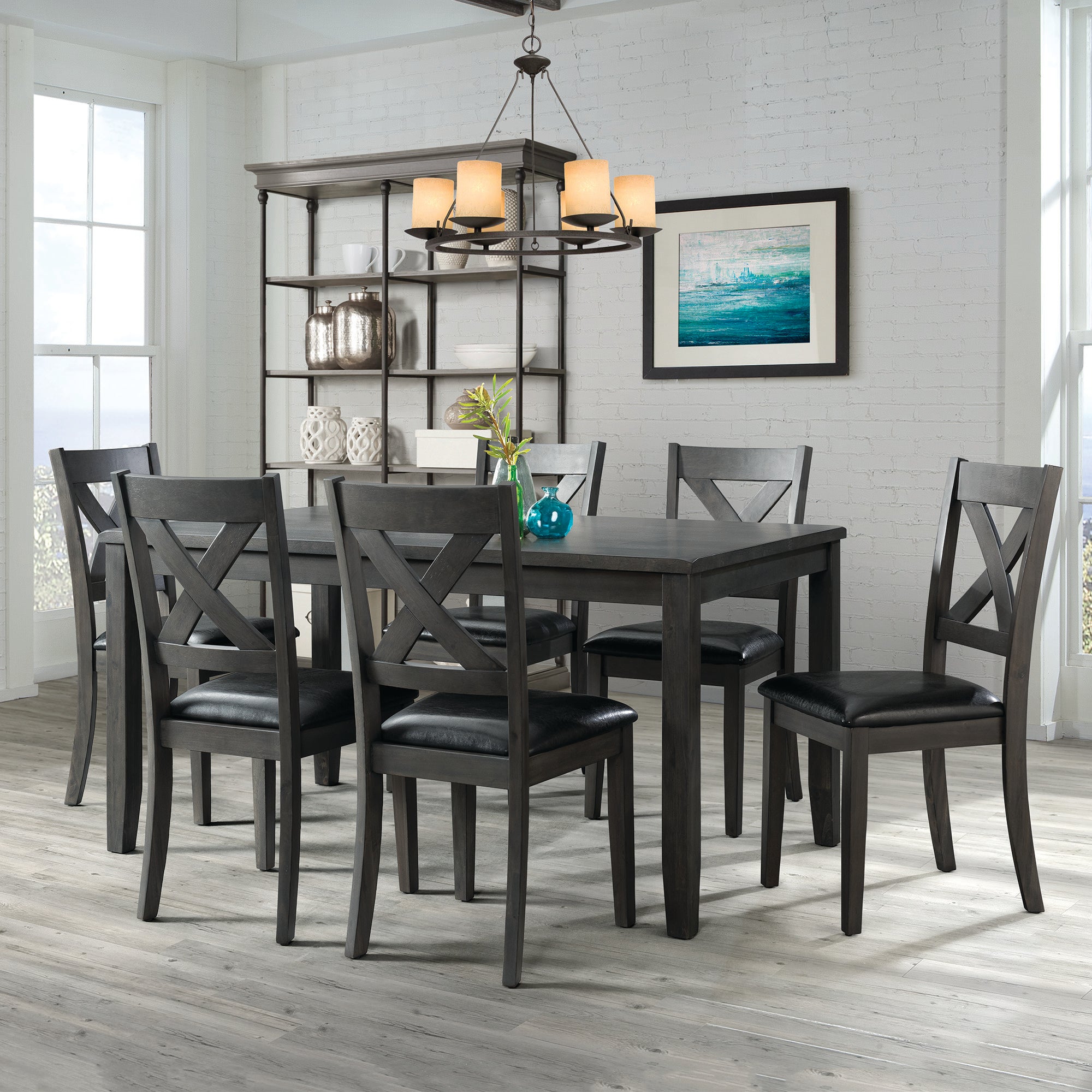 Alex-Grey-60""-7-PC-Dining-Set-(Grey-Table-with-Black-PU-Seat)