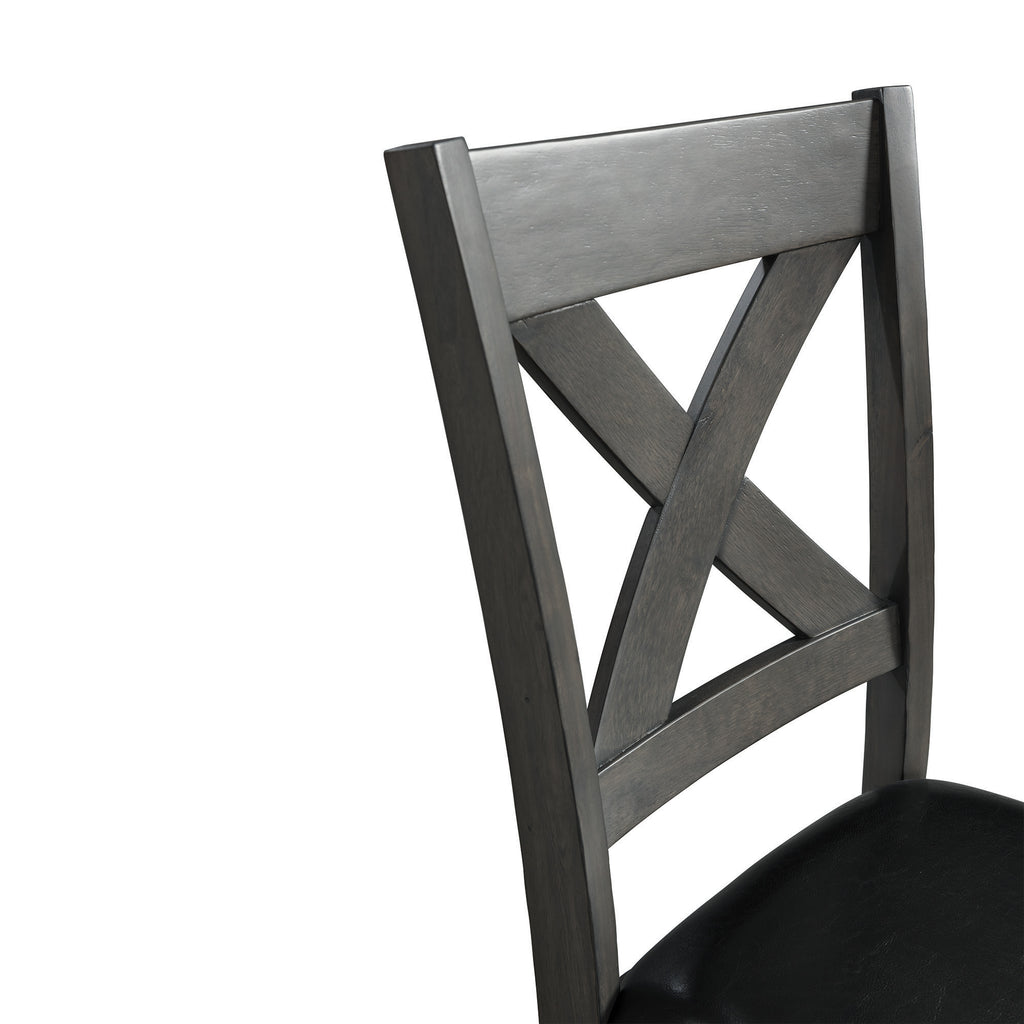 Alex-Grey-60""-7-PC-Dining-Set-(Grey-Table-with-Black-PU-Seat)