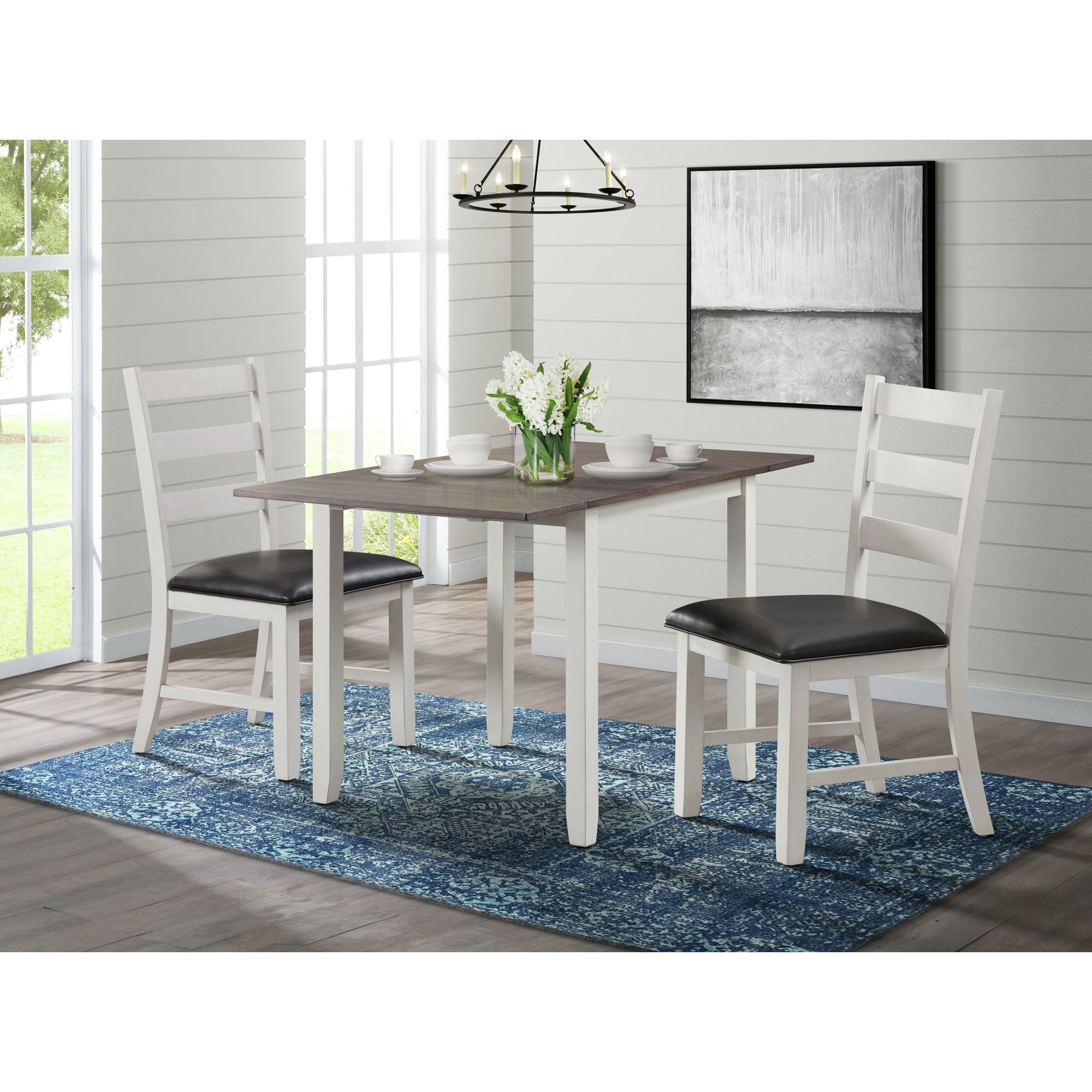 Martin-3-pc-Drop-Leaf-Dining-Set-(Dark-Brown-Top---White-Base)