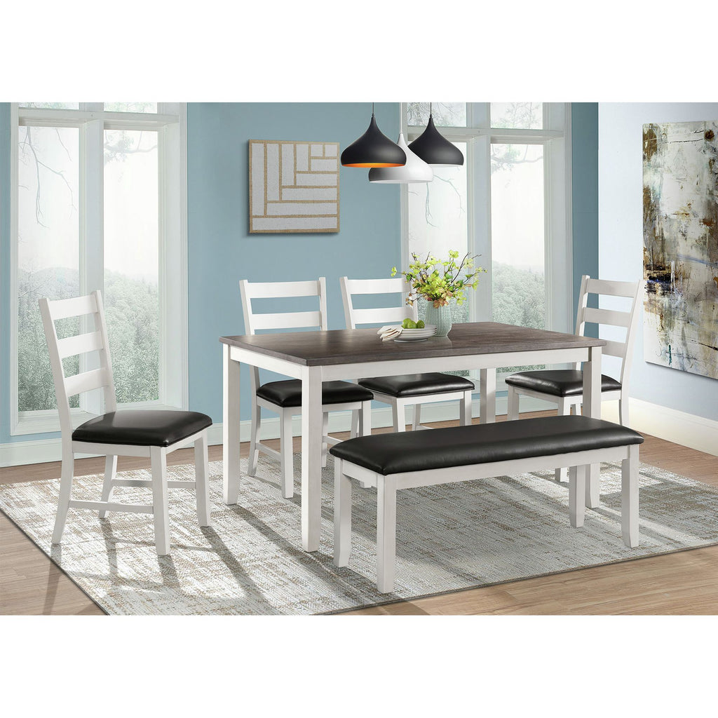 Martin-6-Pc-Dining-set-(Table+-4-+-Bench)-(Dark-Brown-Top---White-Base)