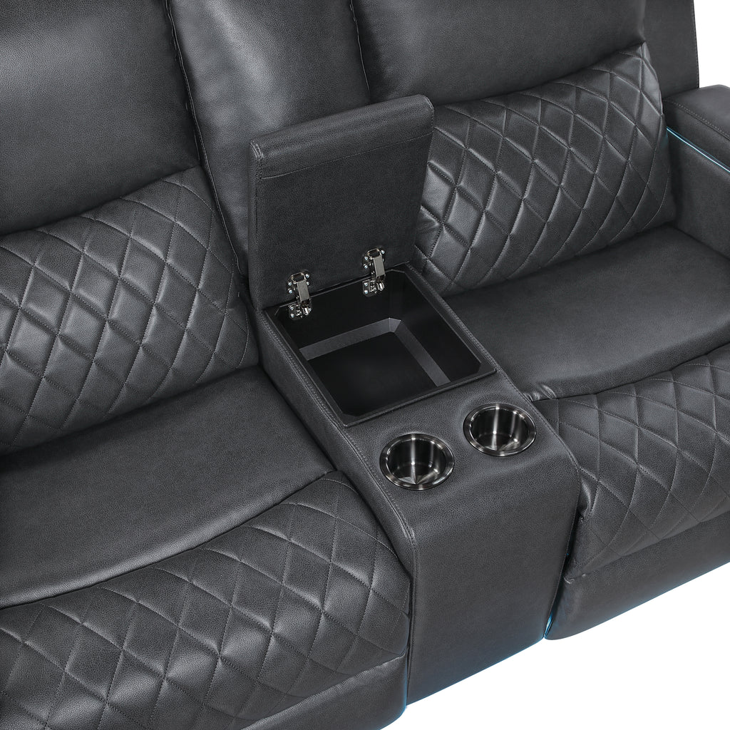 Luna Charcoal Power Console Loveseat