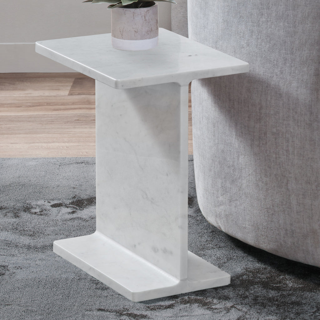 Irma I-Beam White Marble End Table