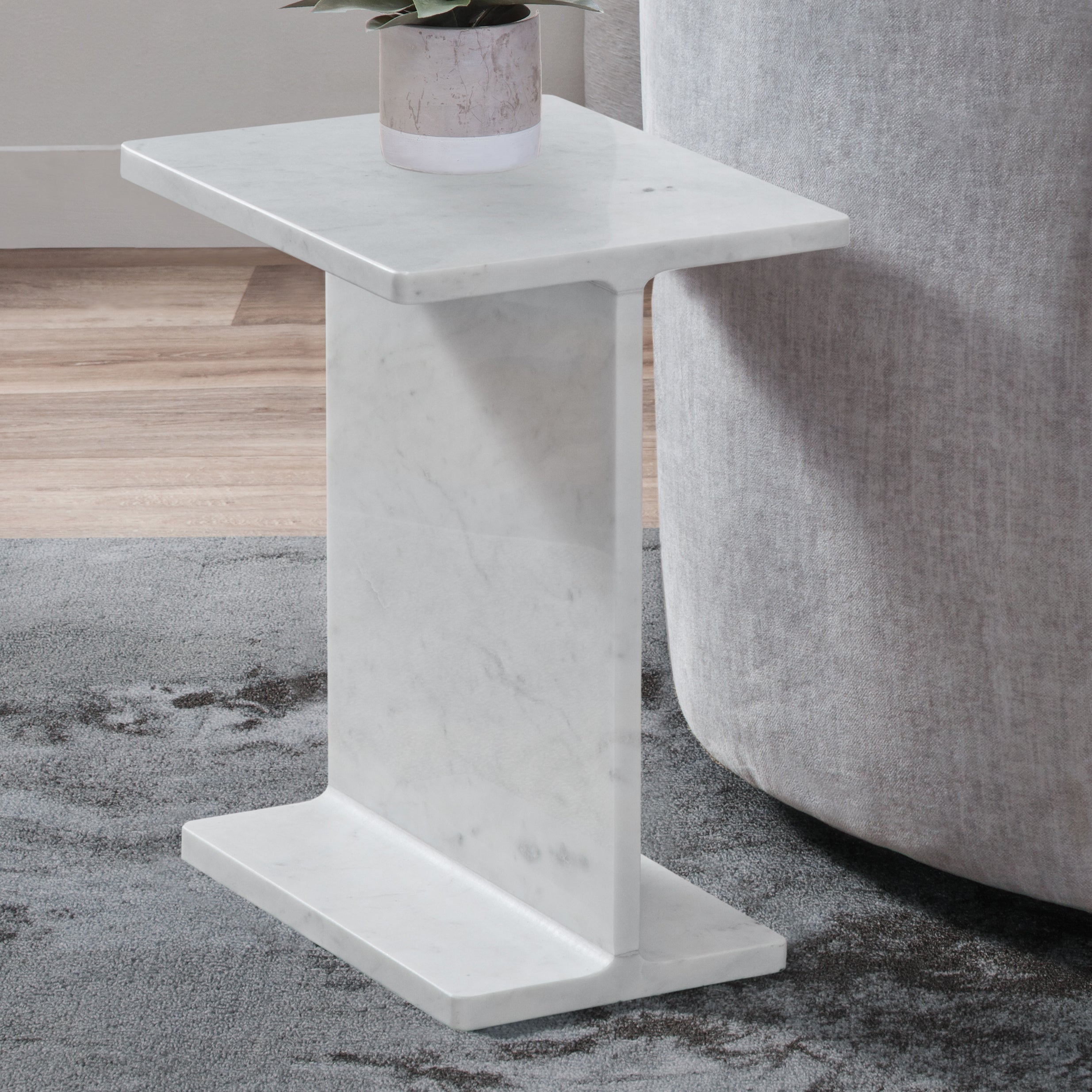 Irma I-Beam White Marble End Table