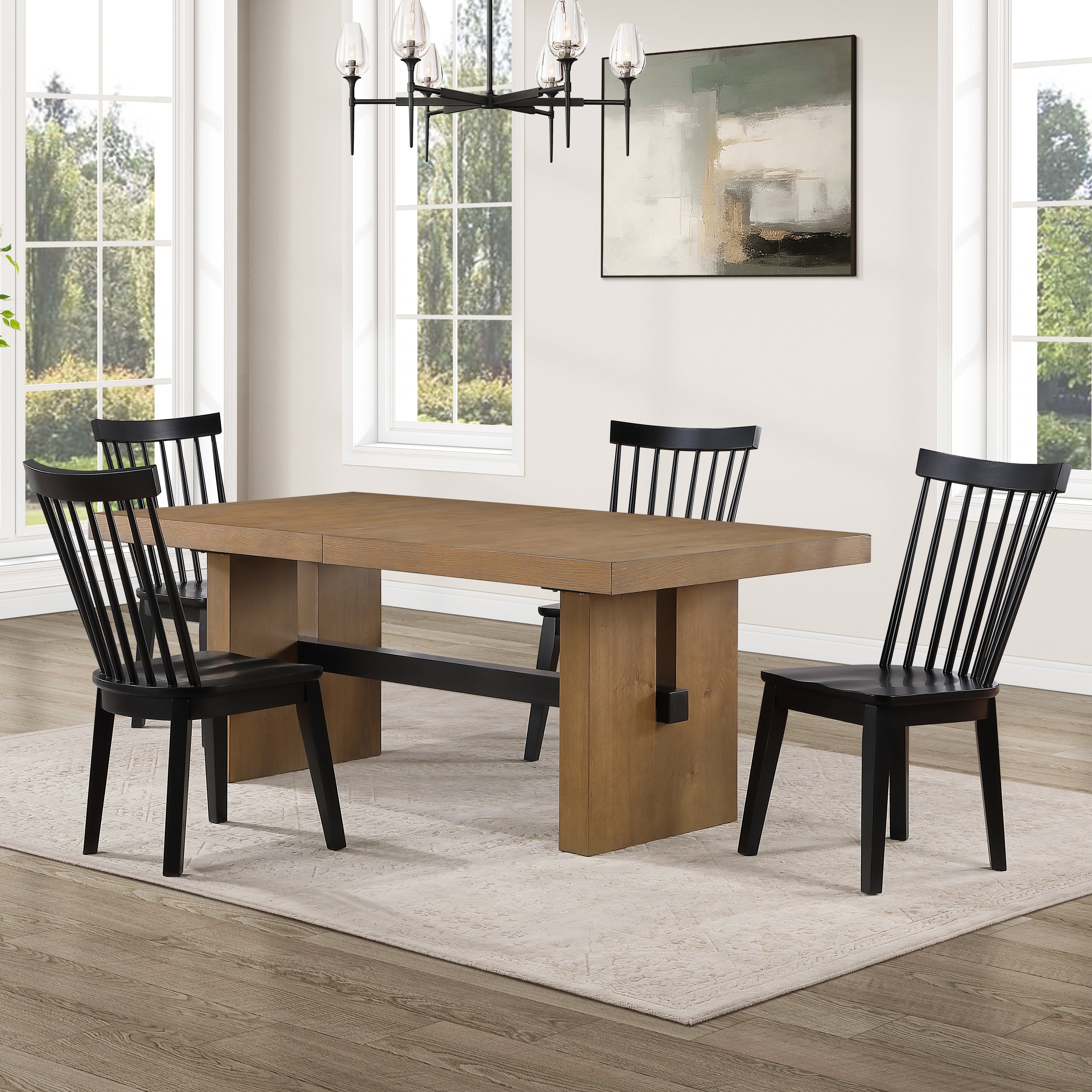 Aubrey Brown Rect Table + 4 Vaughn Black