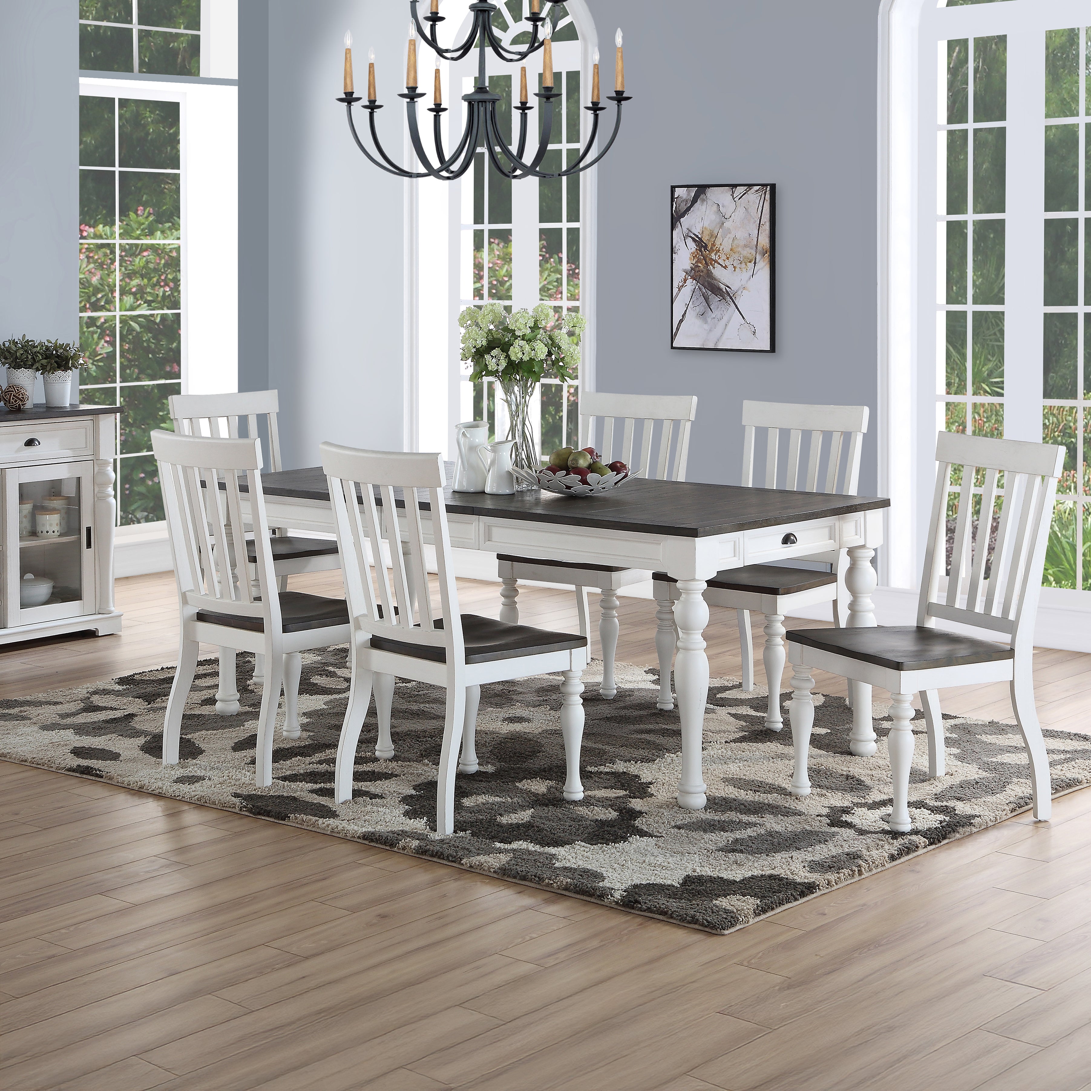 Joanna Two tone 7pc dining w bench