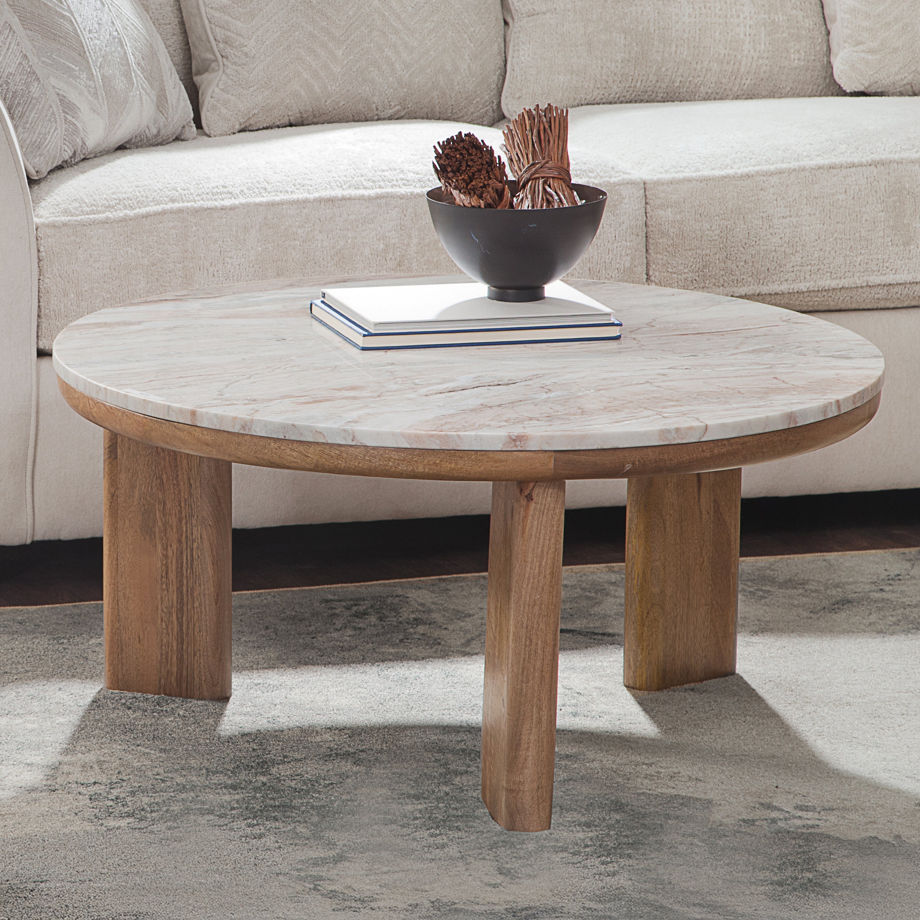 Sidney Brown Marble Top Cocktail Table