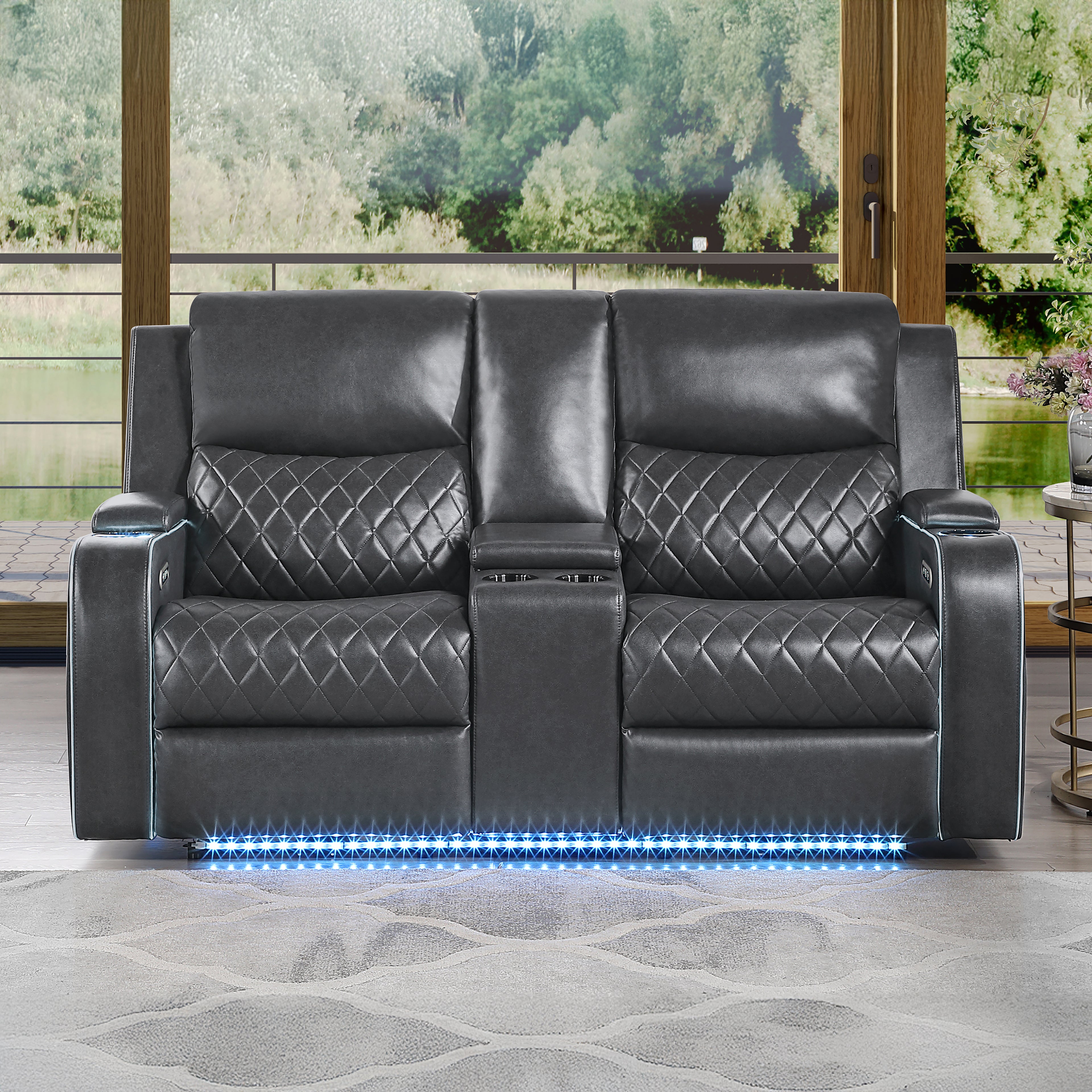 Luna Charcoal Power Console Loveseat