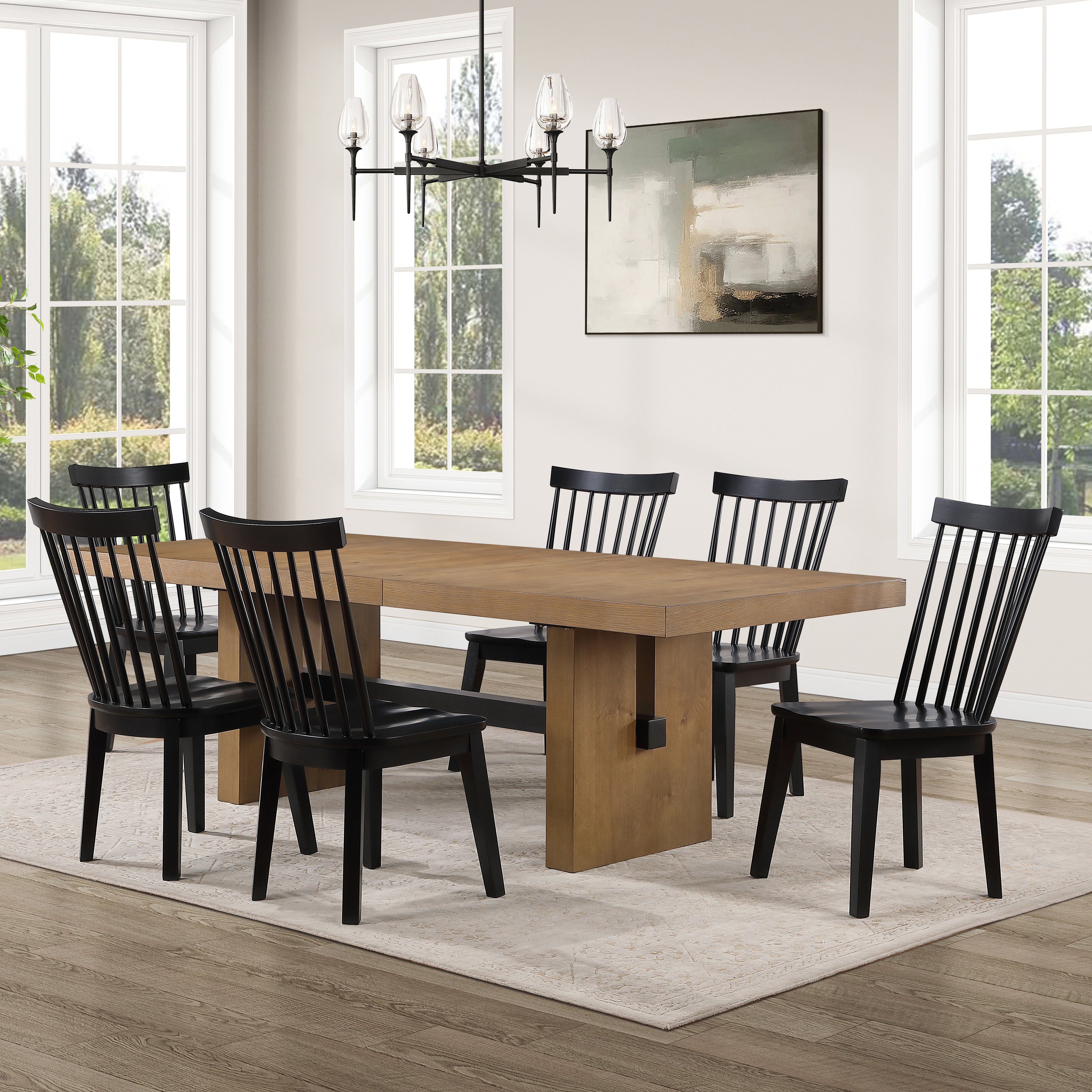 Aubrey Brown Rect Table + 6 Vaughn Black