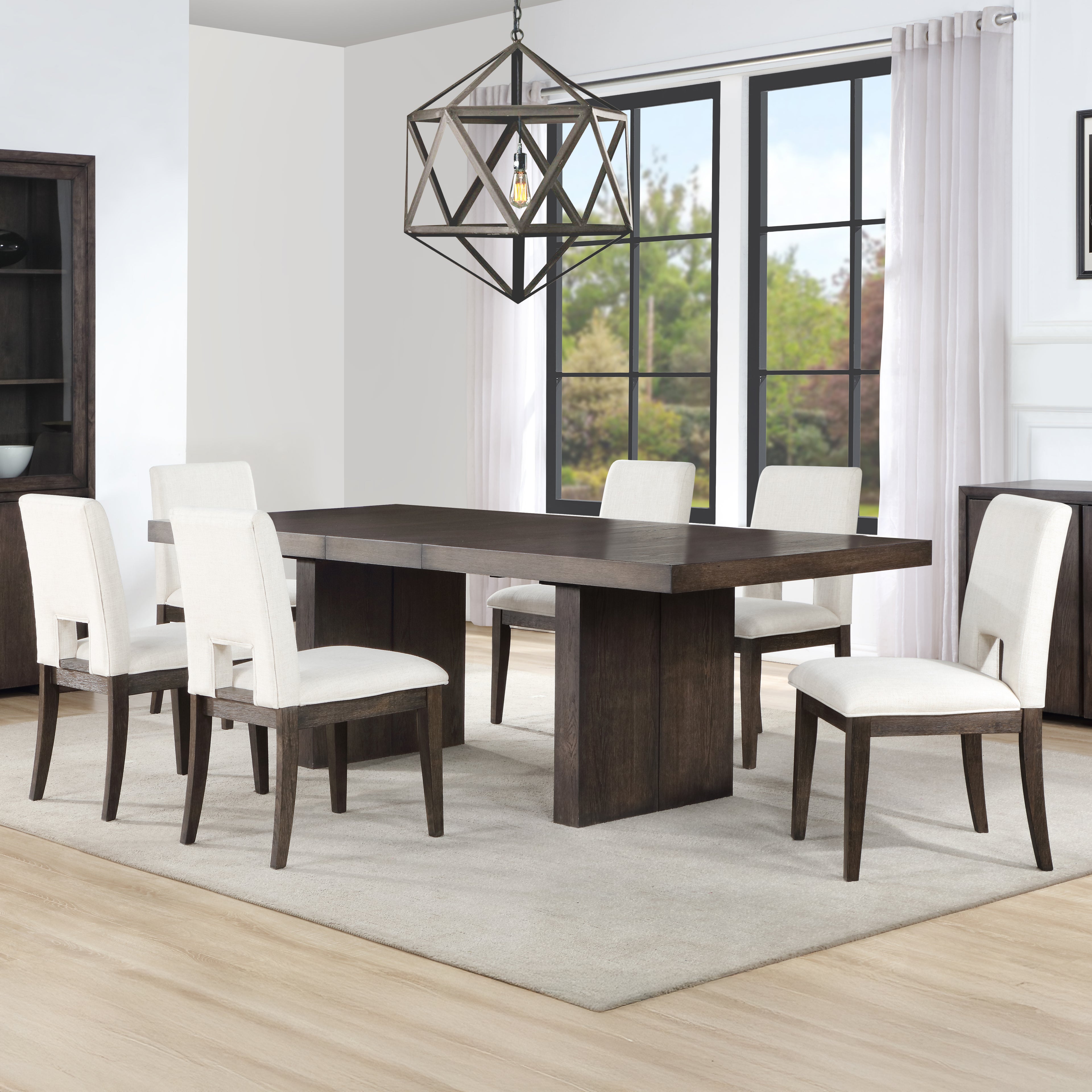 Evan 7-Piece Table Set w White Chairs
