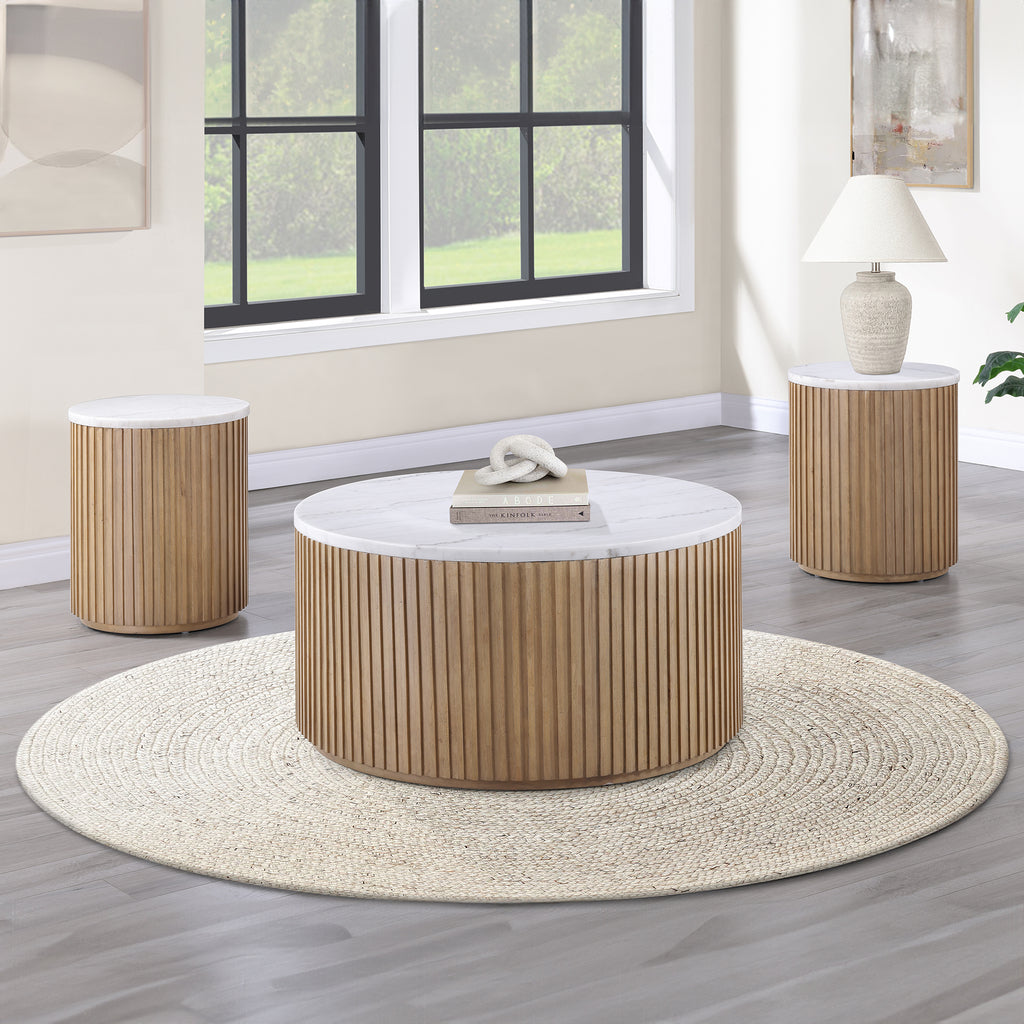 Colvin 3PC White Marble Set, Brown