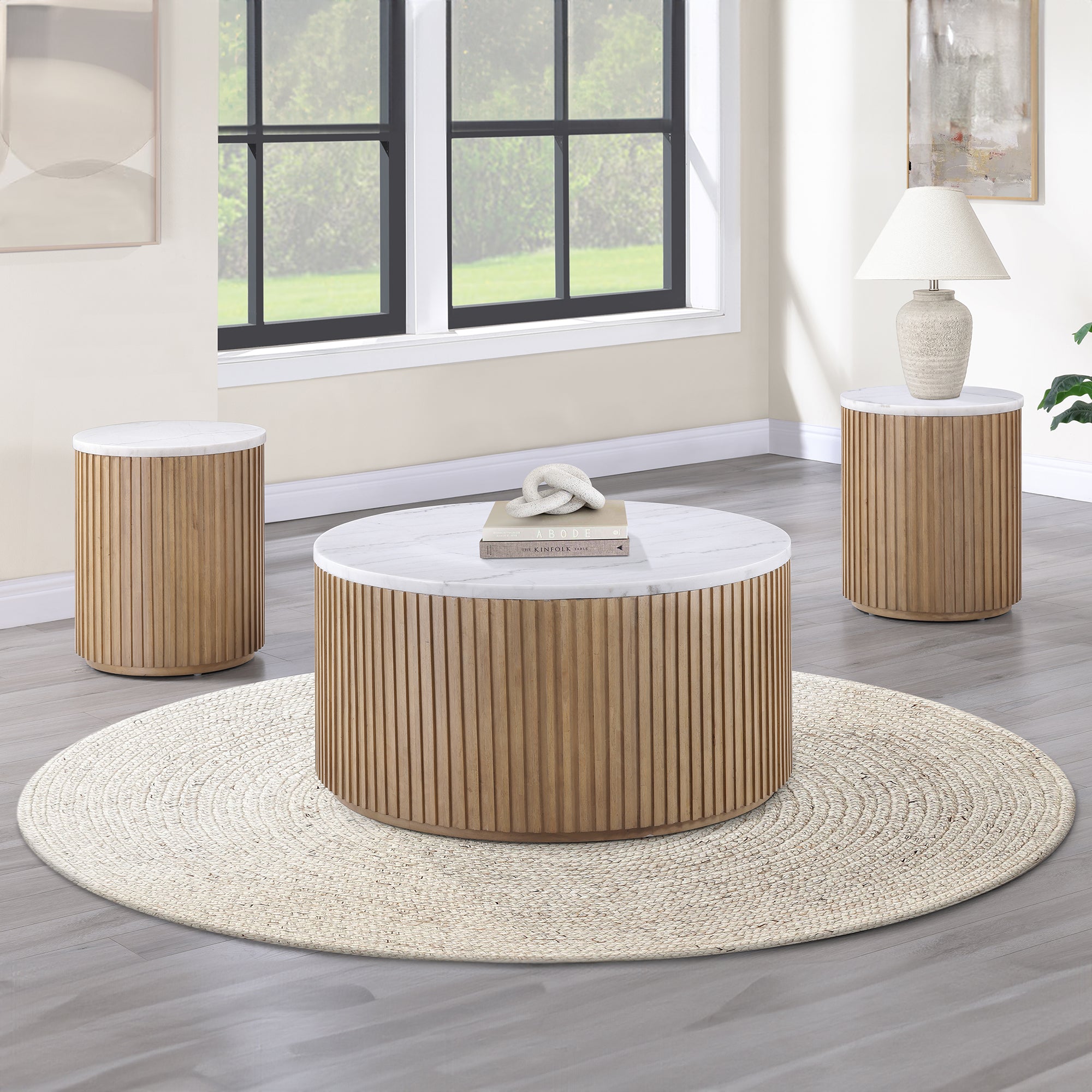 Colvin 3PC White Marble Set, Brown