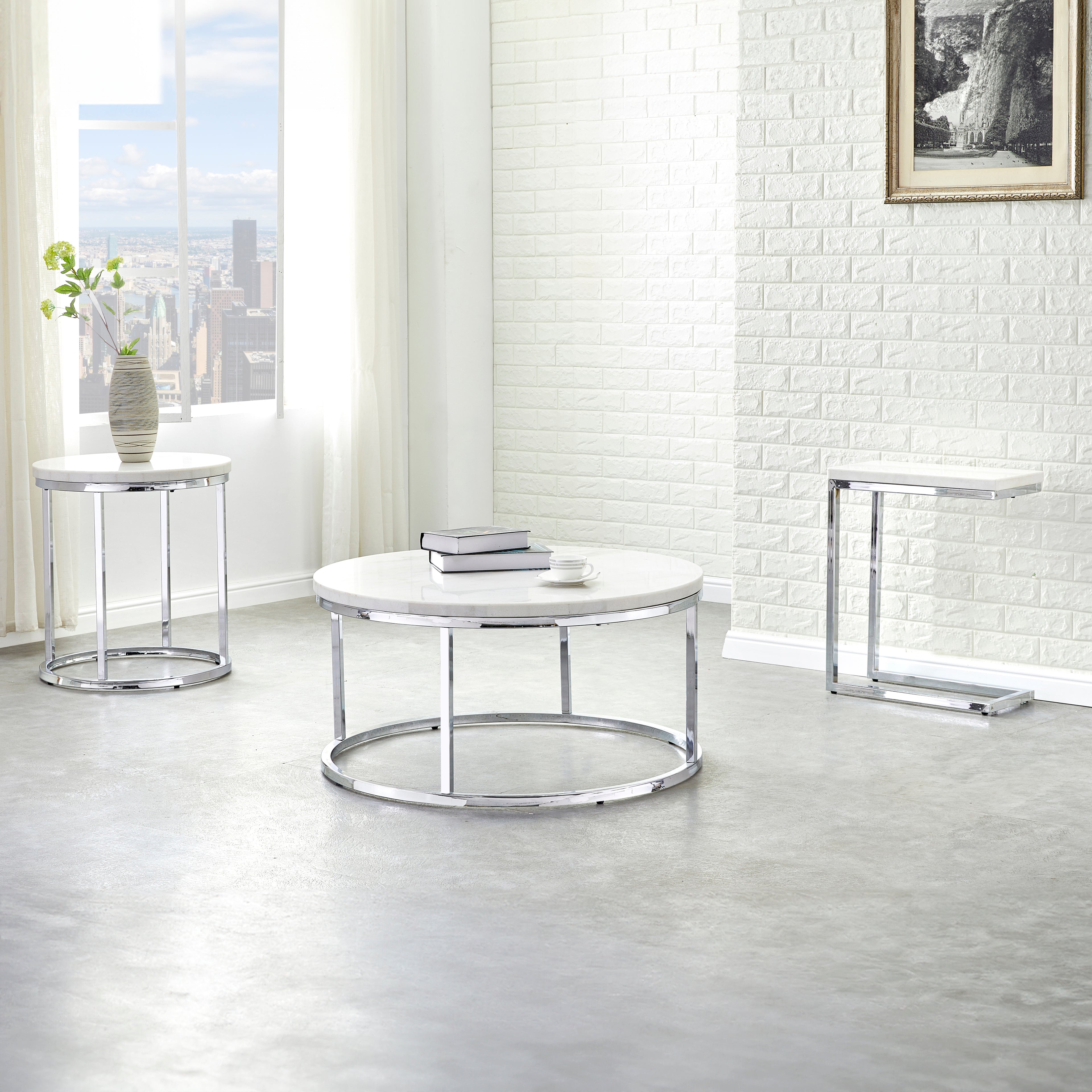 Echo White Chairside End Coffee Table