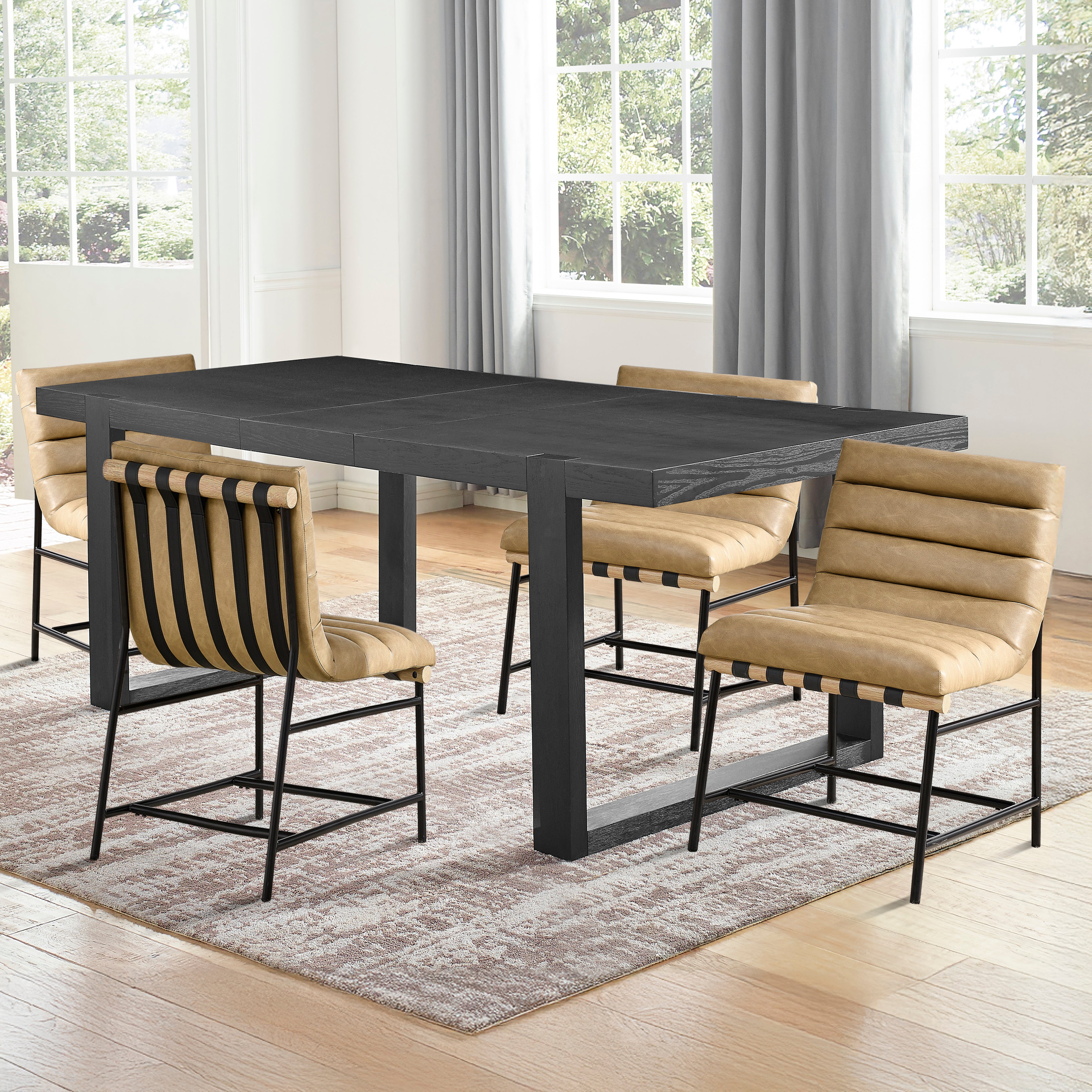 Yves Dining Table+nicco Sand PU Leather Chairs 5