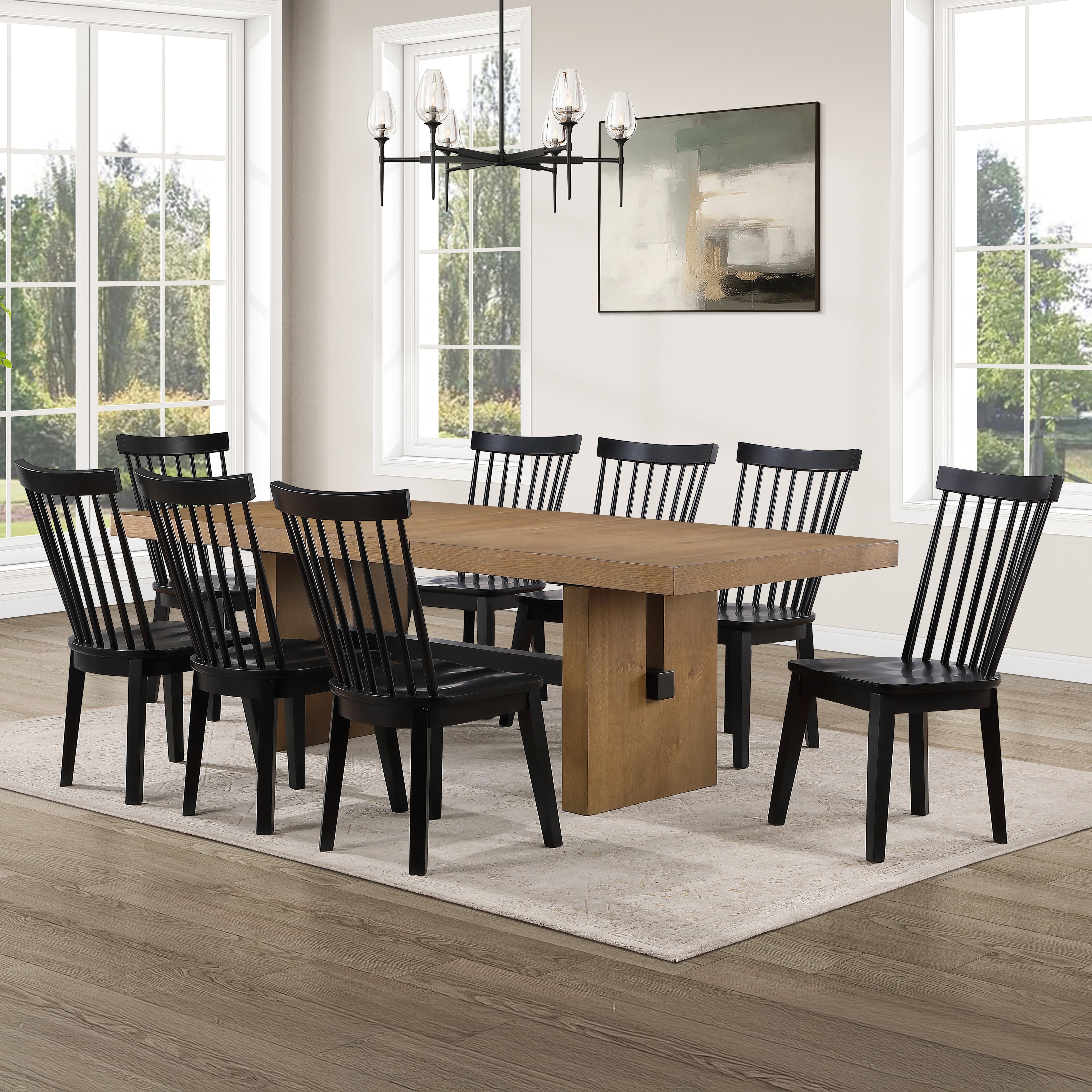 Aubrey Brown Rect Table + 8 Vaughn Black