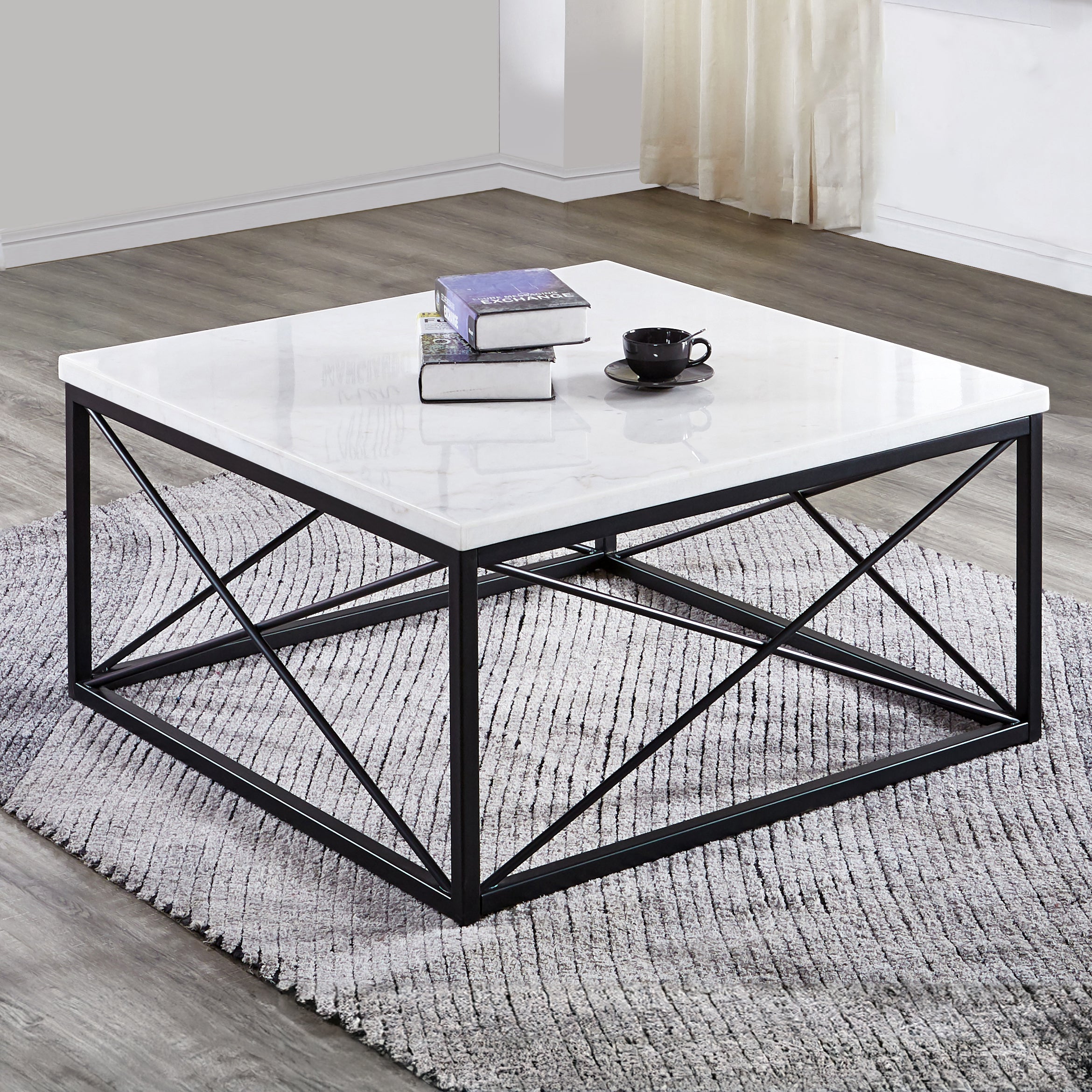 Skyler White Marble Top Square Cocktail