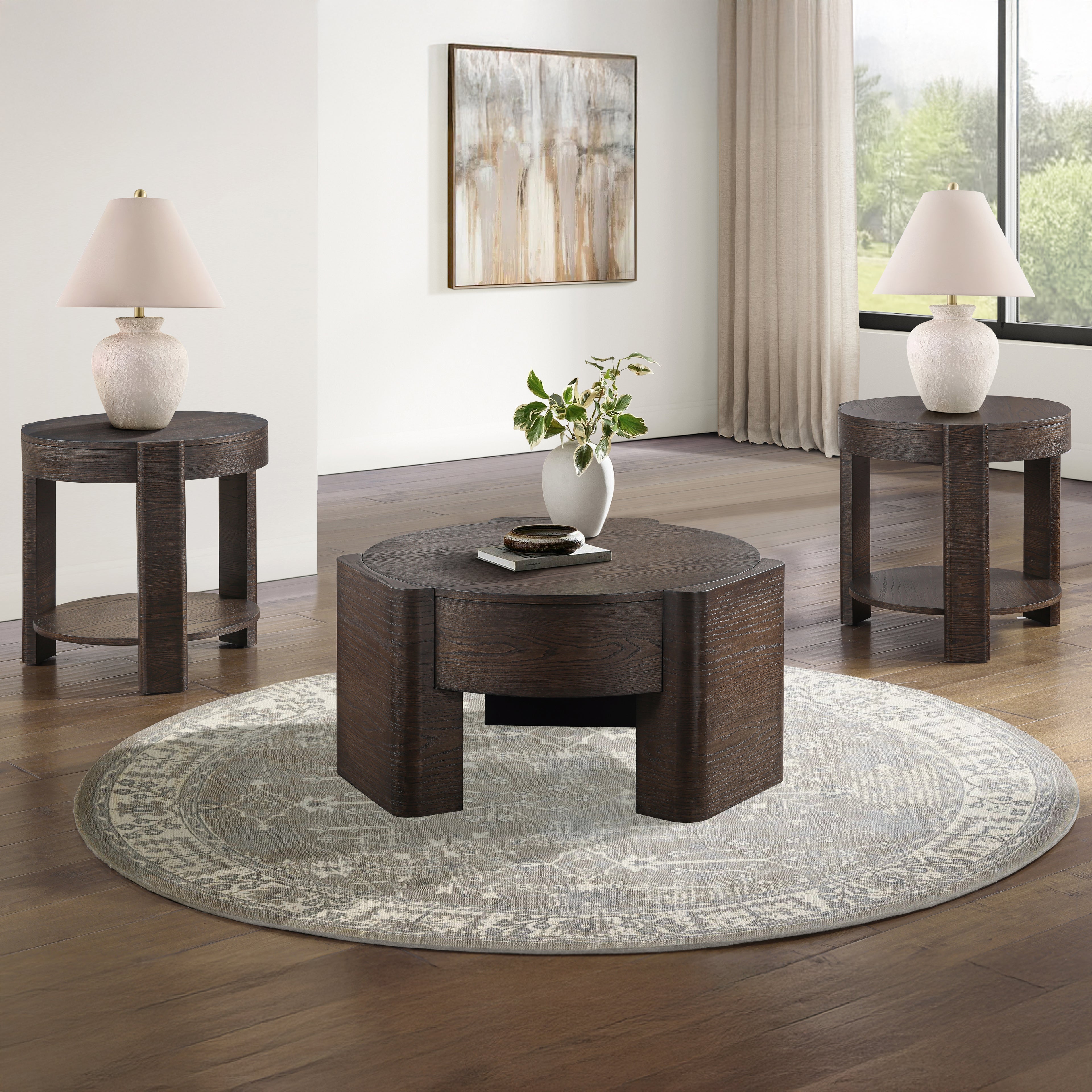Salina Espresso Round Occasional Set Wit
