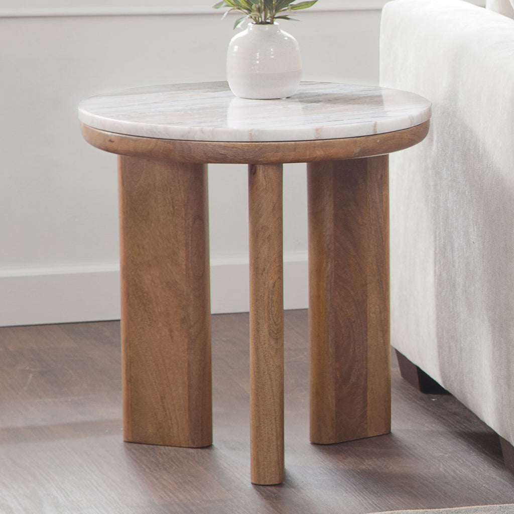 Sidney Brown Marble Top Round End Table